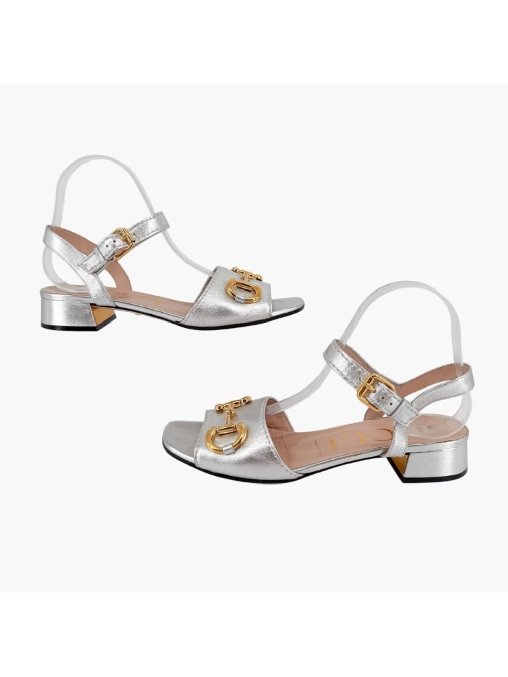 Gucci Baby Horsebit Sandals Metallic Silver Leather Size 38.5 US 8.5 Women Flat - Picture 7 of 15